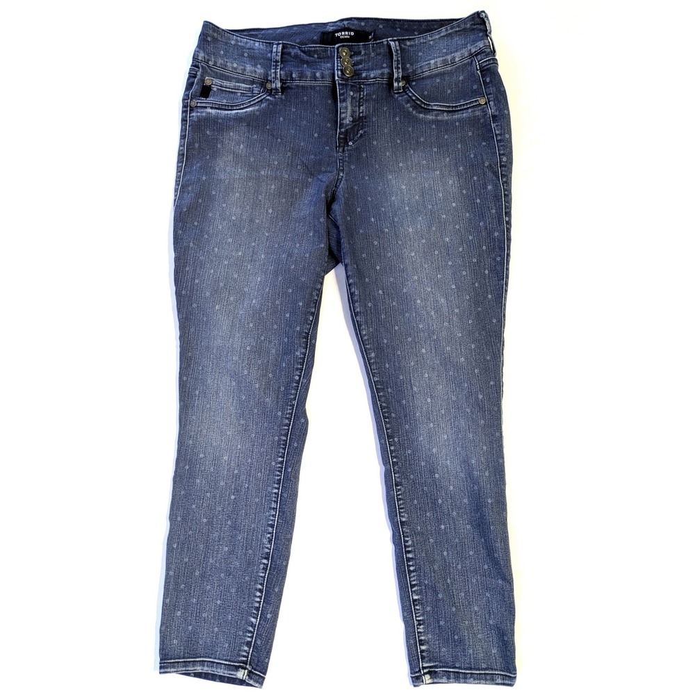 Torrid Denim Womens Plus Size 14 Polka Dot Skinny Jeans Medium Wash High Rise